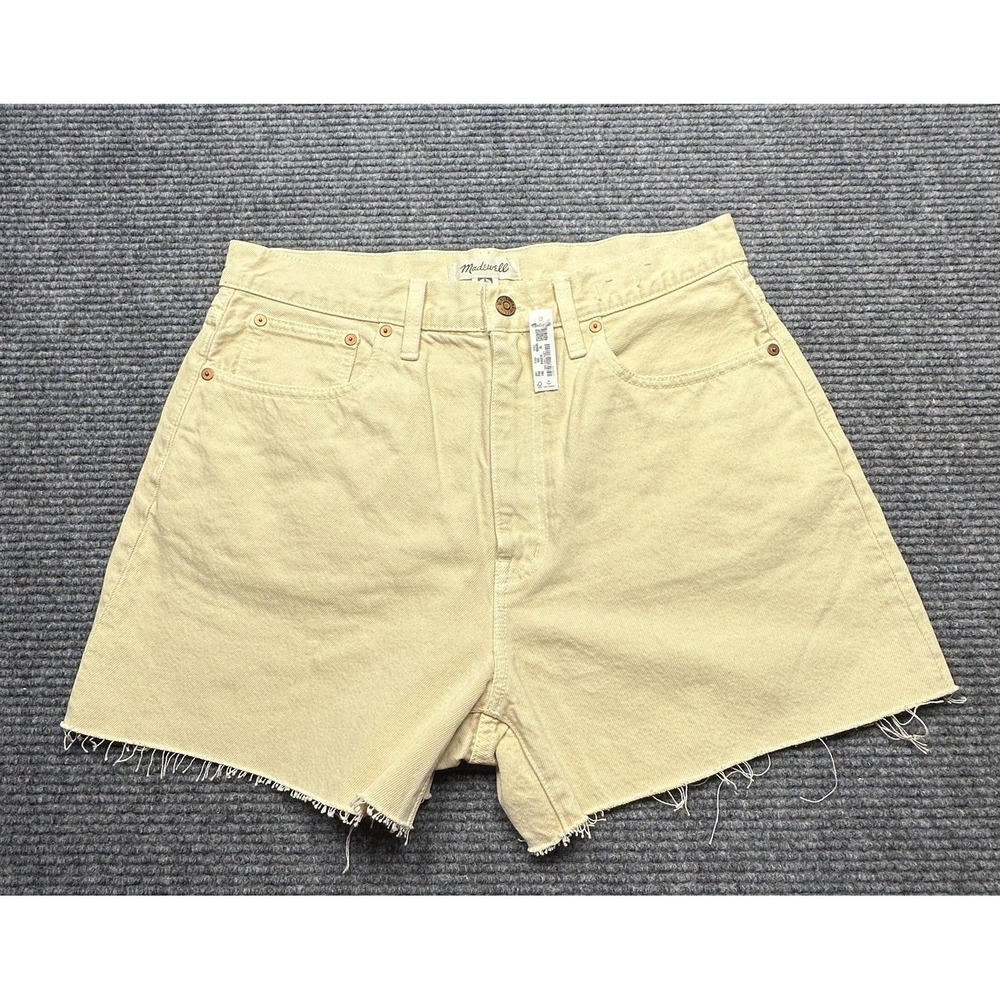 Madewell Shorts Womens 30 Beige The Momjean Short High Rise Denim Raw Hem Cutoff